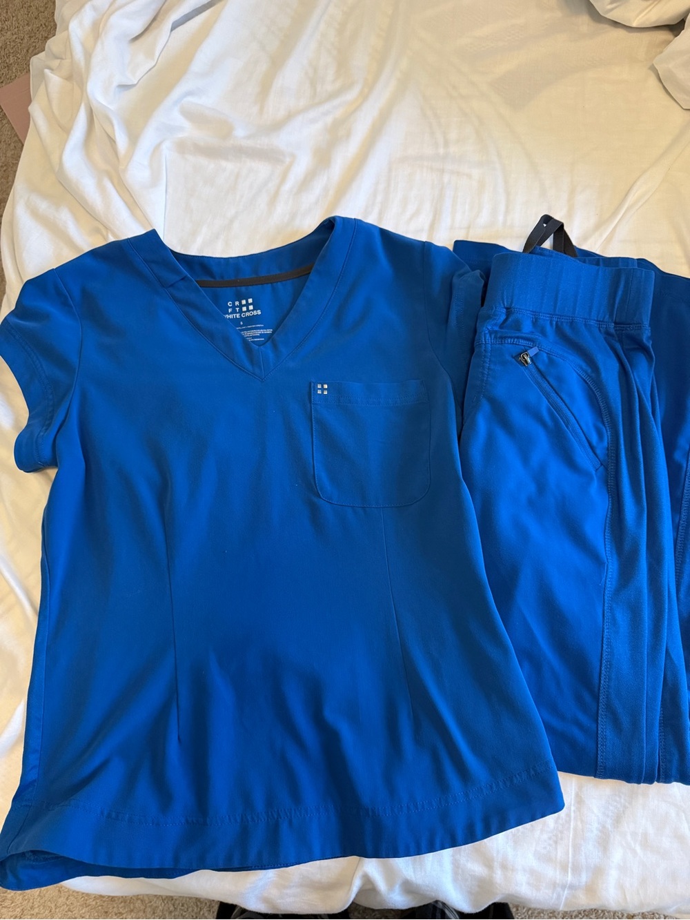 White Cross Royal Blue Scrub Set